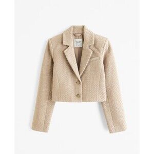 ABERCROMBIE & FITCH Cropped Tweed Blazer Small Beige Brown NEW Preppy Casual